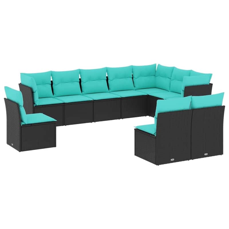vidaXL 10 Piece Patio Sofa Set with Cushions Black Poly Rattan