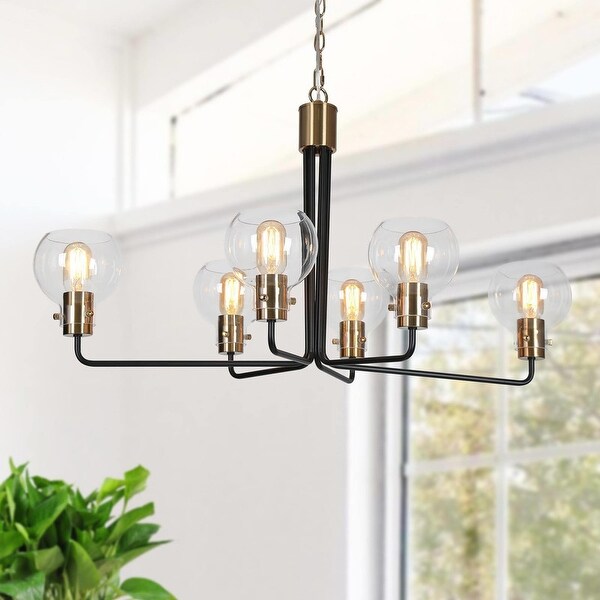 Modern 6-Light Chandeliers Black Gold Pendant Light with Glass Shade - 35" L