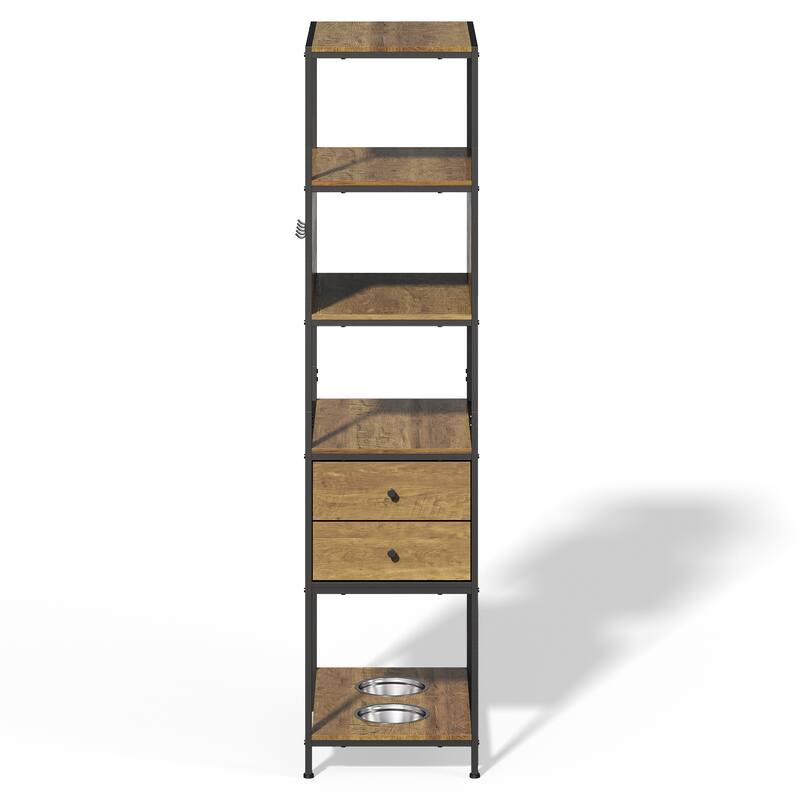 Industrial Bookshelf with Dog Bowl