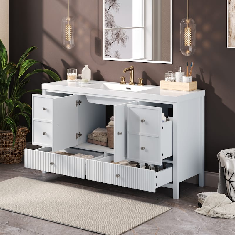 Christopher Knight Home - Modern 60-Inch Bathroom Vanity with Separate Sink and Soft-Close Storage