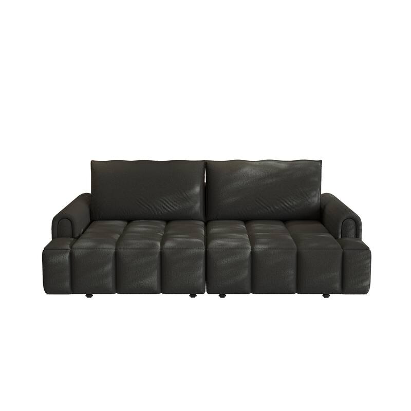90.2" Sleeper Sofa with Pull-Out Bed, 3-in-1 Convertible Sofa Bed, Large Teddy Loveseat with Adjustable Backrest & Storage Seats