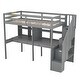preview thumbnail 11 of 16, Twin Loft Bed with Storage Staircase, Double Desks and Shelves, Grey