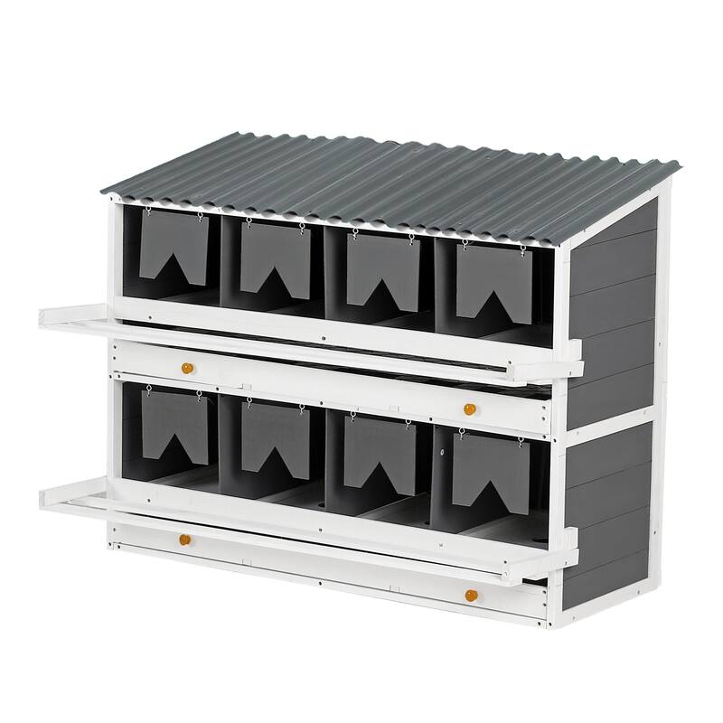 Wooden Nesting Boxes for Chickens,8 Compartments Egg Laying Boxes,Rollout Eggs Collection,PVC Roofing and Foldable Perches - Grey