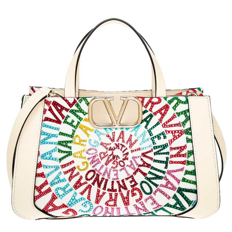 Valentino Embellished Loop Escape Tote - White and Multicolor