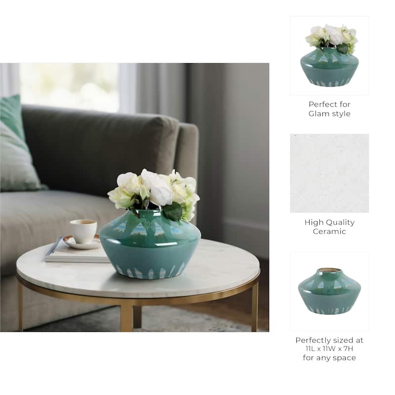 Stoneware Ceramic Decorative Vase with Glossy Drip Glaze Finish