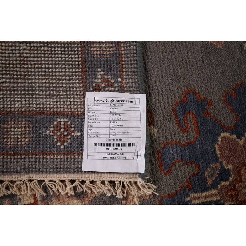 All-Over Gray Geometric Oushak Indian Rug Hand-Knotted Wool Carpet - 8'0"x 10'0"