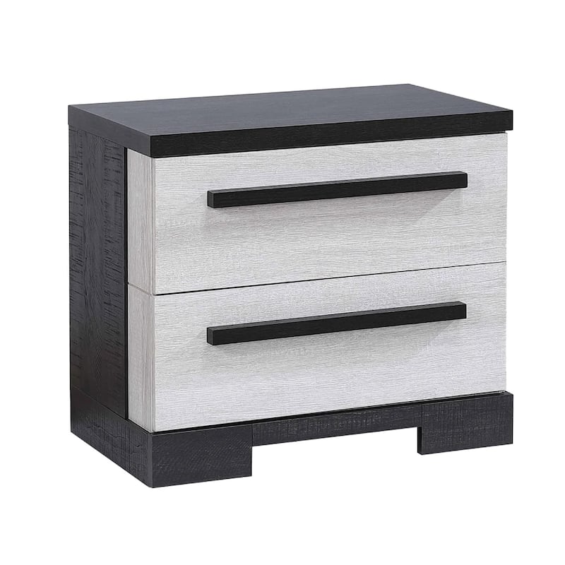 Ruthe Nightstand with 2 Drawers, Wide Top, Ebony Black, White Wood