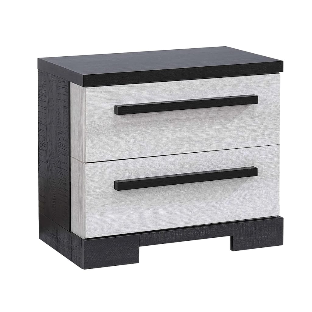 Ruthe Nightstand with 2 Drawers, Wide Top, Ebony Black, White Wood