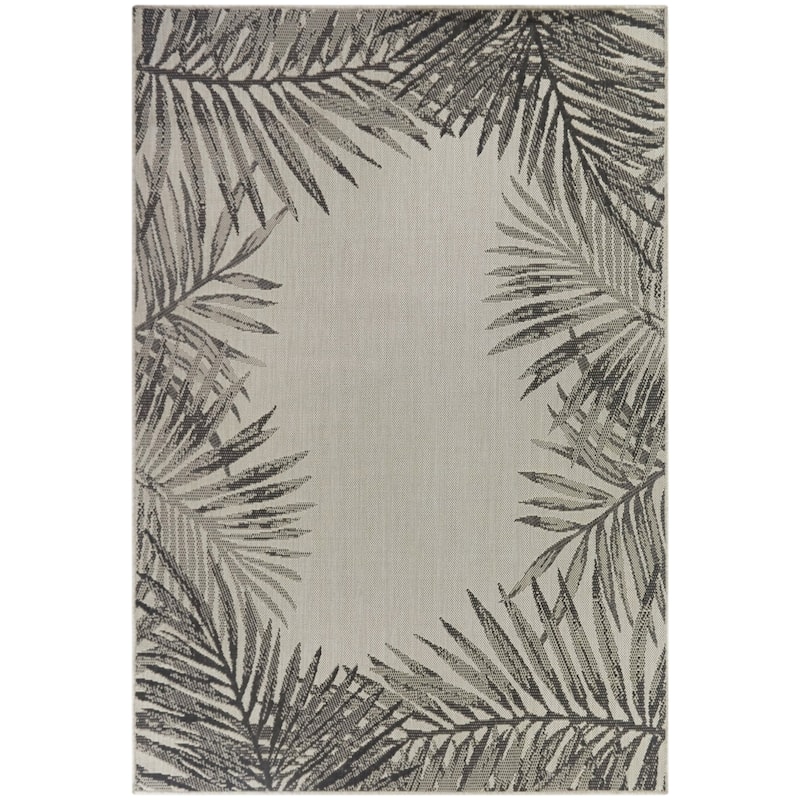 Cespedes Recycled Coastal Border Indoor/Outdoor Area Rug - 5'3" x 7' - Cream