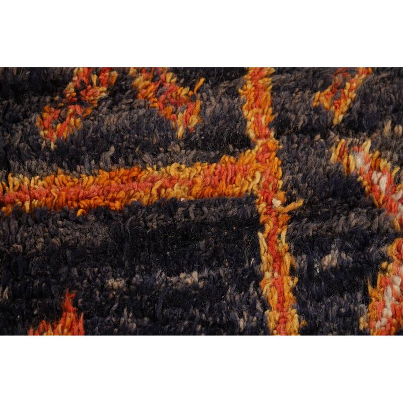 Navy Blue Plush Moroccan Area Rug Handmade Wool Carpet - 7'2" x 10'9"