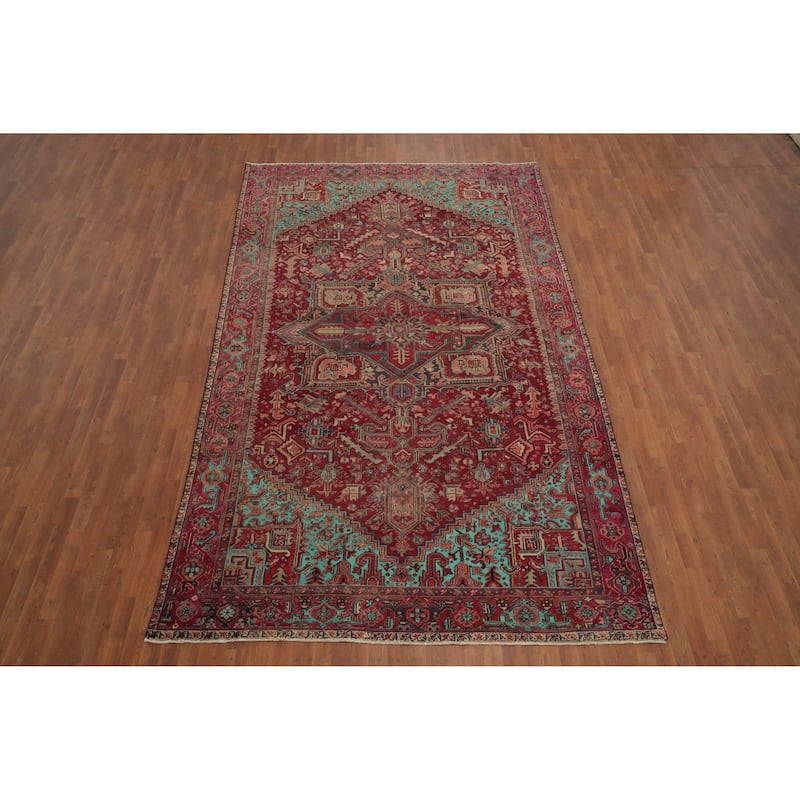Hand Knotted Oriental 100% Wool Carpet Traditional Medallion Red Heriz Area Rug - 13' 3'' X 7' 7''