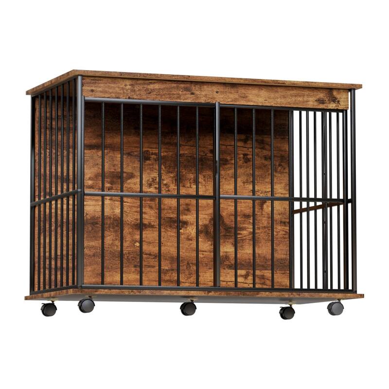 Dog Crate Furniture Dog Cage Furniture Wooden Dog Kennel Furniture with Wooden Top and Sliding Door for Medium Dogs