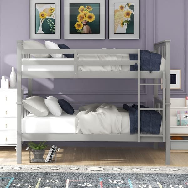 slide 2 of 25, Twin Over Full Bunk Bed, Converted into 2 Beds, Solid Wood Bunkbeds Bedframe with Safety Rail and Ladder, for Kids/Teens Bedroom Gray - Full