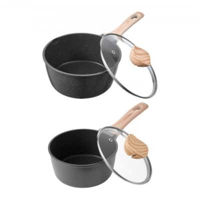 Black Aluminum Alloy Saucepan Set 1.5QT and 2.5QT with Glass Lids - 2.5 QT: 14.57 L x 8.27 W x 6.1 in.