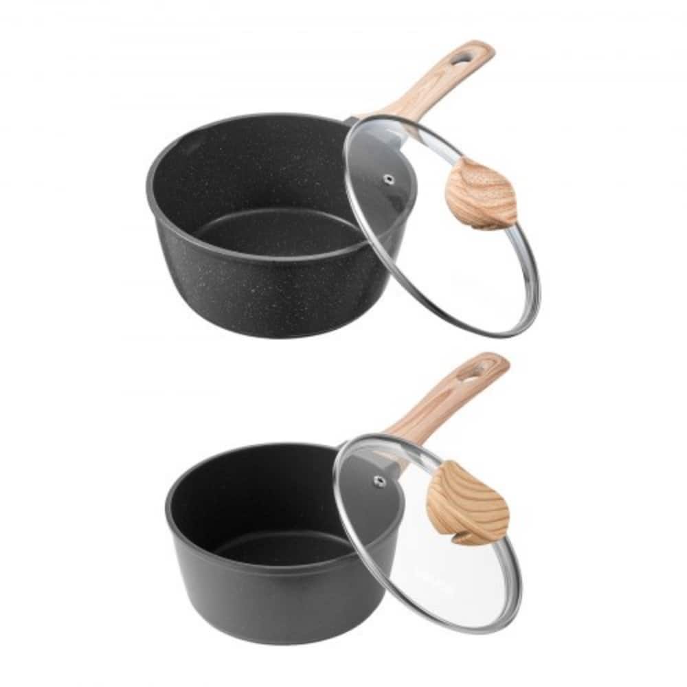 Black Aluminum Alloy Saucepan Set 1.5QT and 2.5QT with Glass Lids - 2.5 QT: 14.57 L x 8.27 W x 6.1 in.