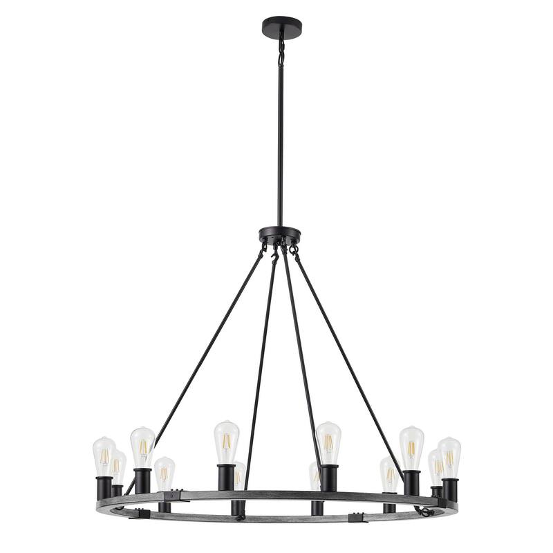 12-Lights Dimmable Farmhouse Style Wagon Wheel Chandelier - 39.4"D×4.7"W×76.8"H(Adjustable)