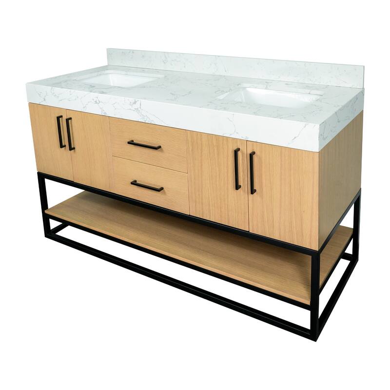 KitchenBathCollection Ellis 60" Double Bathroom Vanity with Engineered Marble Top
