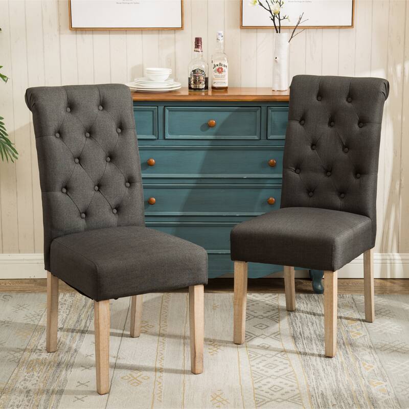 Charcoal Set of 2 Upholstered Chair Dining Chair with Button Tufted Backrest, Reception Chair Accent Chair with Wood Frame