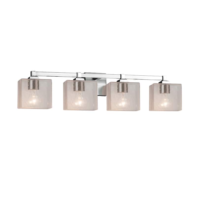 Justice Design Fusion Regency 4-light Polished Chrome Bath Bar, Seeded Rectangle Shade