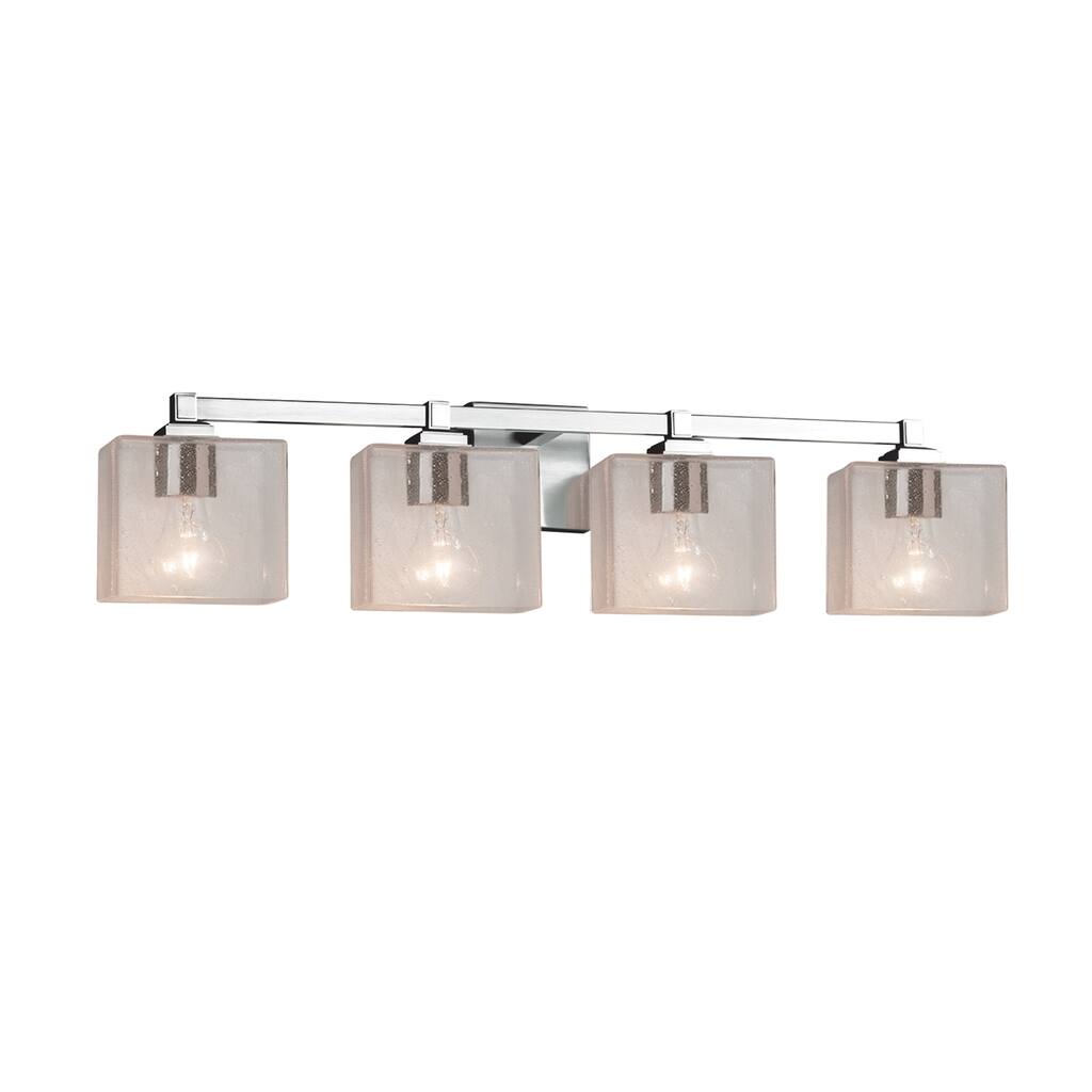 Justice Design Fusion Regency 4-light Polished Chrome Bath Bar, Seeded Rectangle Shade