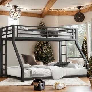 Stable and Safe Twin XL over Queen Metal Bunk Bed with Dual Ladders for Bedroom