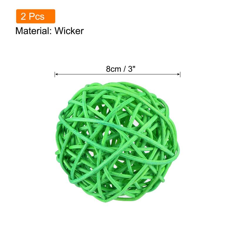 Wicker Rattan Balls 3 Inch Rattan Decorative Balls Vase Fillers - Grass Green - 2 Pcs