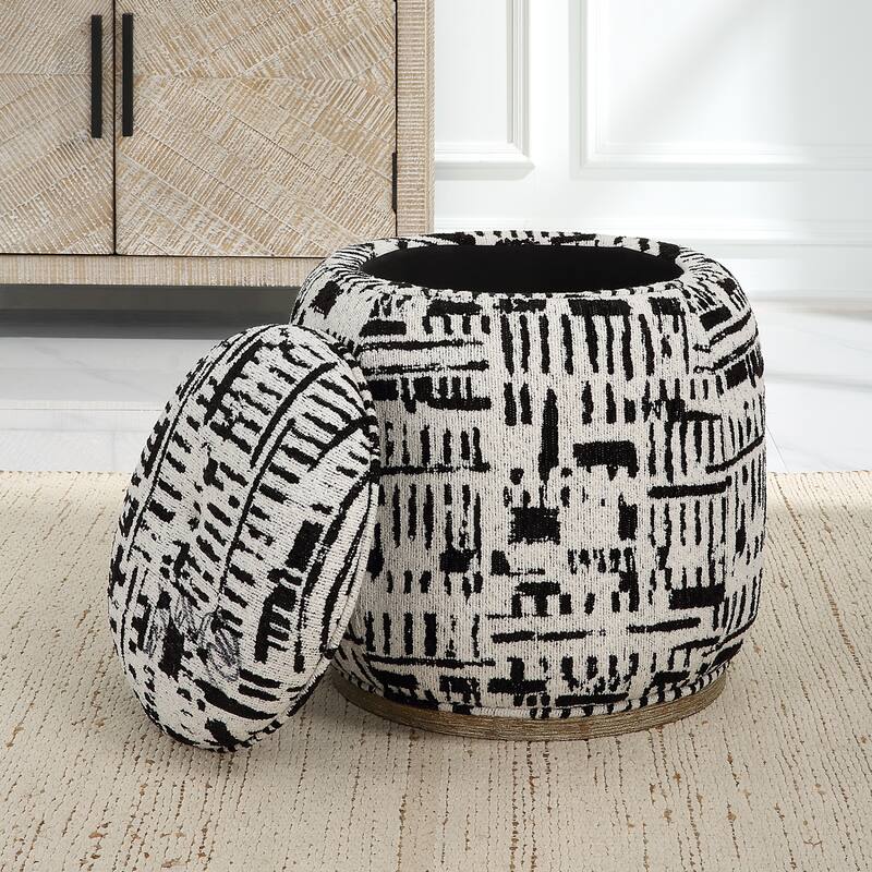Abstract Geometric Storage Pouf Ottoman - 18" - White and Black