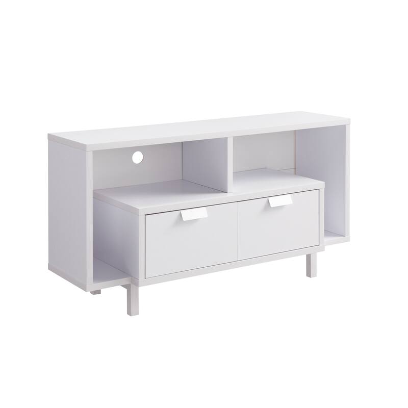 Modern TV Stand with Two Shelves and Two Drawers - White