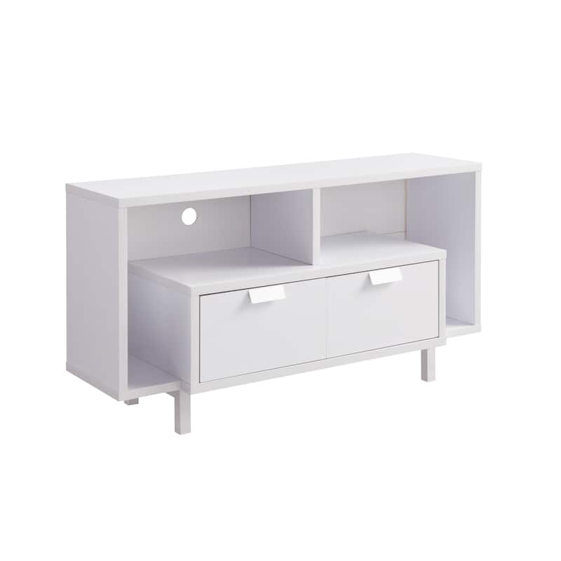 TV Stand with Two Shelves and Two Drawers in White - 25"H x 47.25"W x 13.5"D