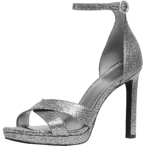 MICHAEL Michael Kors Womens Alexia Evening Sandals Metallic Ankle Strap - Silver/Gun Metal - 6.5 Medium (B,M)