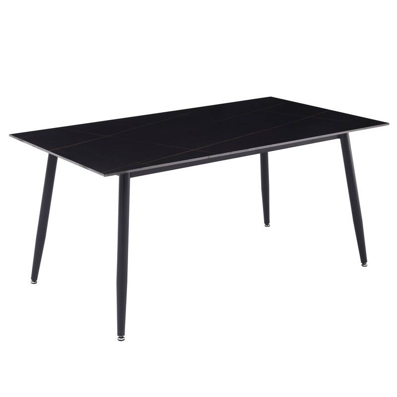 Zayle Rectangular Dining Table with Glass/Sintered Stone Tabletop in Steel - 71" Wide - Black/Gold in Stone