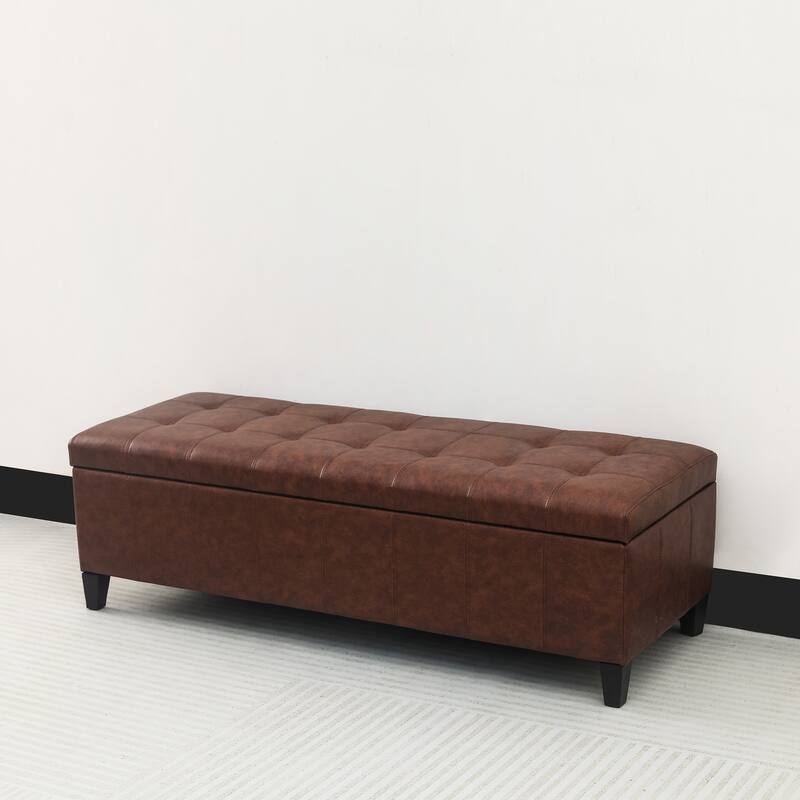 Adeco 50" Bonded Leather Storage Ottoman Bench