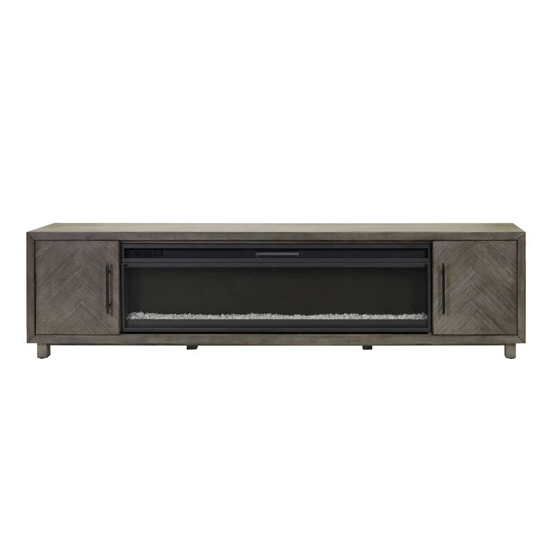 96" Fireplace Console, Entertainment Storage, TV Stand, Fully Assembled, Gray