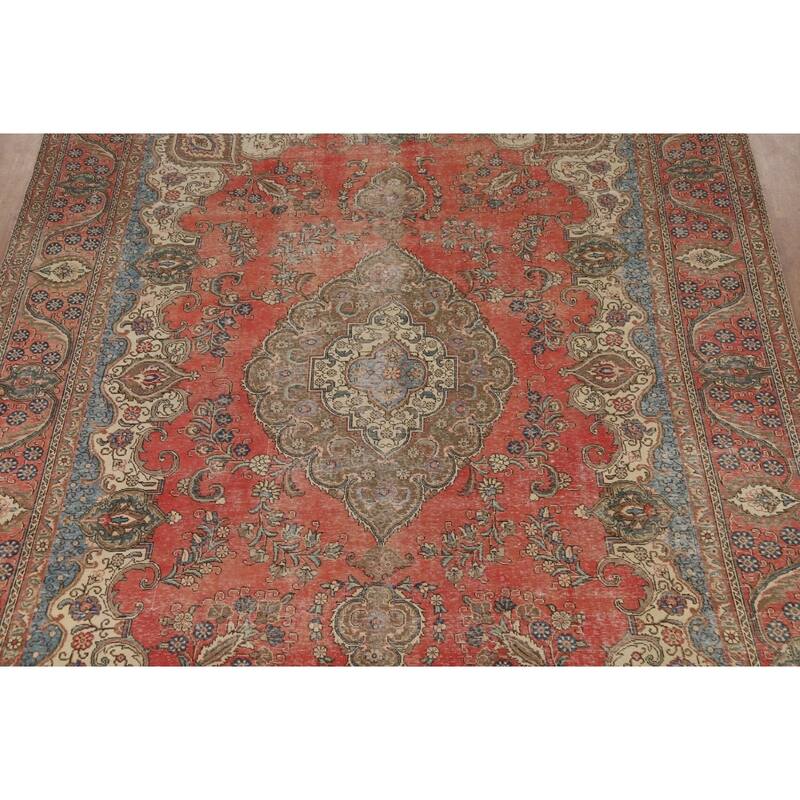 Traditional Tabriz Persian Vintage Rug Handmade Wool Carpet - 9'4" x 13'0"