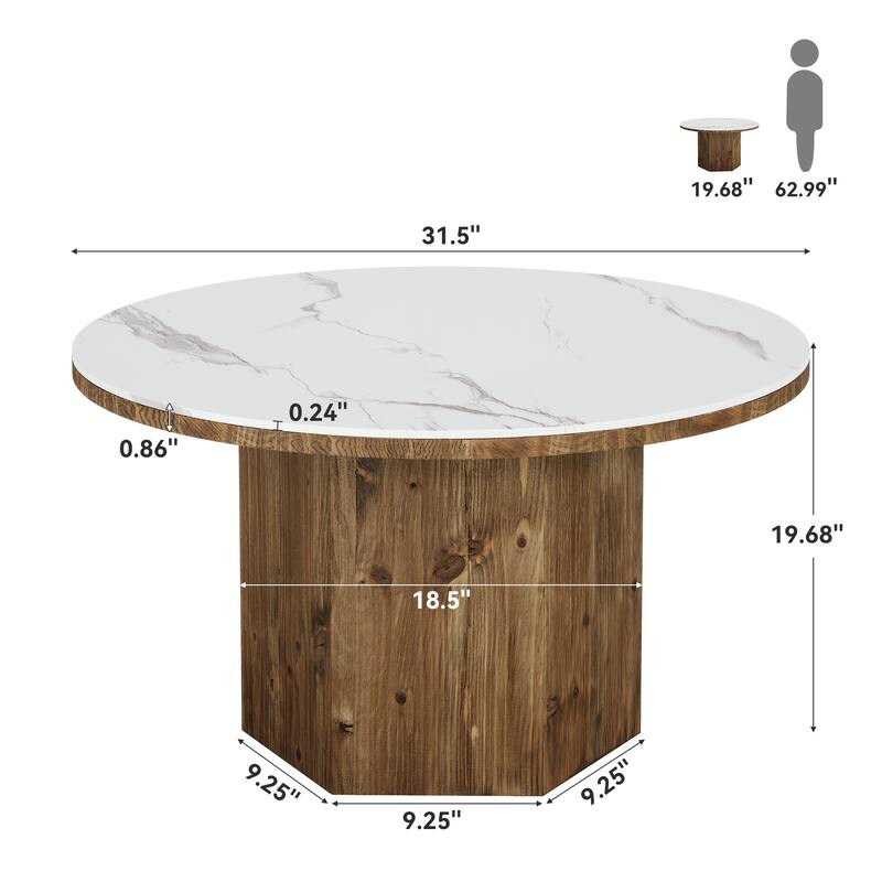 Round Coffee Table with Sintered Stone Top and Solid Wood Base