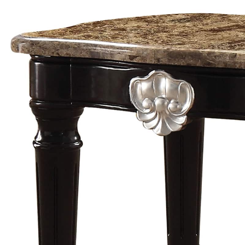 27 in. Brown Rectangle Faux Marble End Table, Sturdy Build End Side Table for Living Rooms