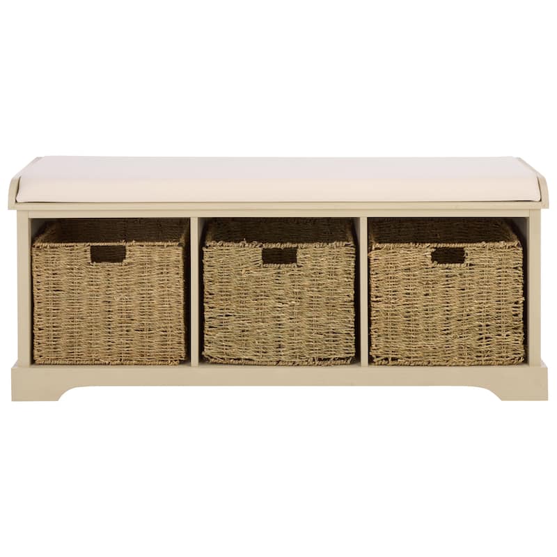 SAFAVIEH Eola Grey/ White Storage Bench - 47" x 16.1" x 19.9" - 47"W x 16"D x 20"H - Sand