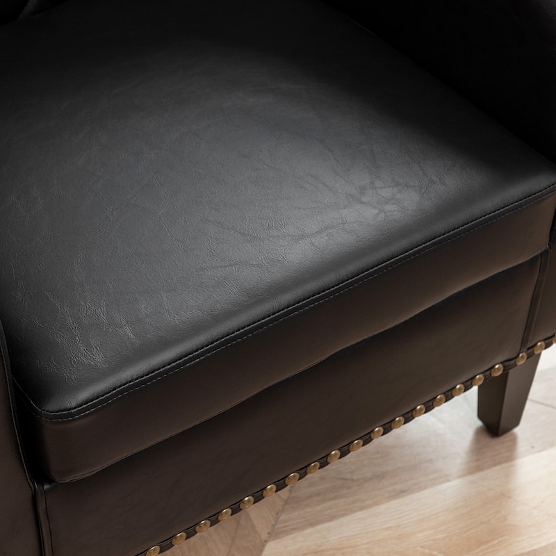 KINWELL PU Leather Tufted Barrel Chair Club Armchair with Nailheads