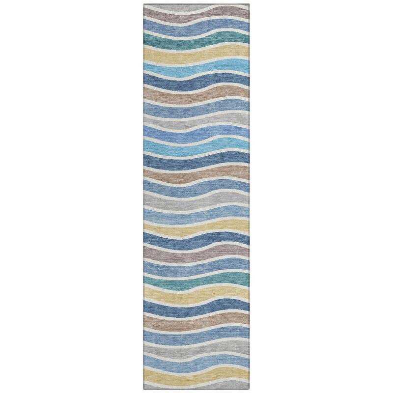 Machine Washable Indoor/ Outdoor Contemporary Stripe Chantille Rug