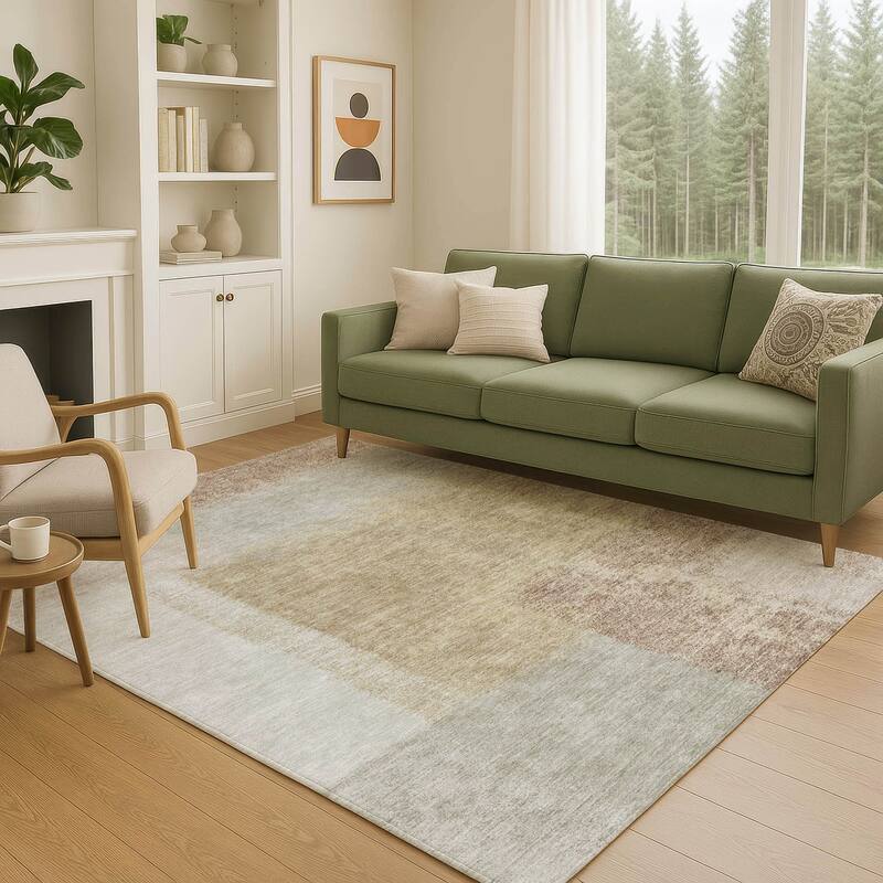 Machine Washable Indoor/ Outdoor Solid Contemporary Chantille Rug