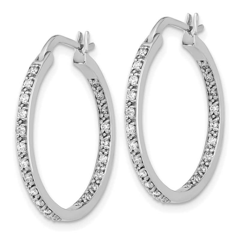 Curata 14k White Gold Diamond In Out Hoop Earrings - 24x24mm Wide 2mm Thick
