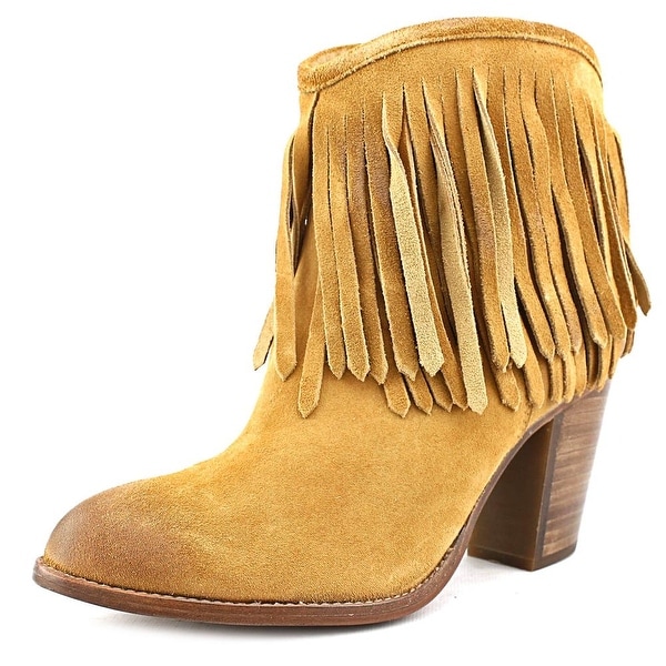 Frye Ilana Fringe Short Women Round Toe Leather Tan Ankle Boot