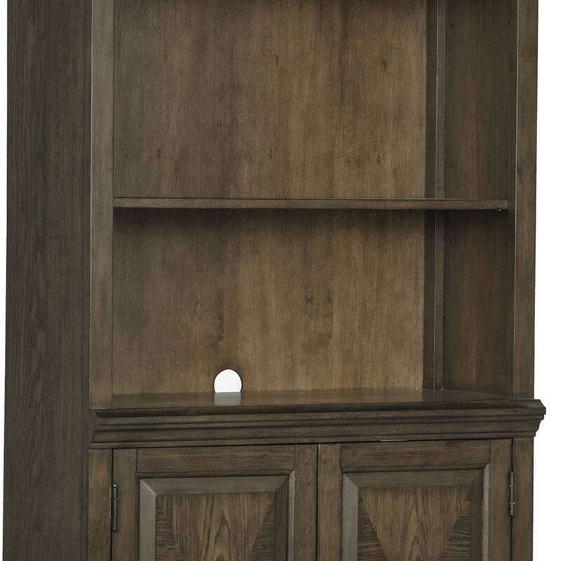 Tia 78 Inch Classic 3 Tier Rubberwood Bookcase, 2 Door Cabinet, Oak Brown