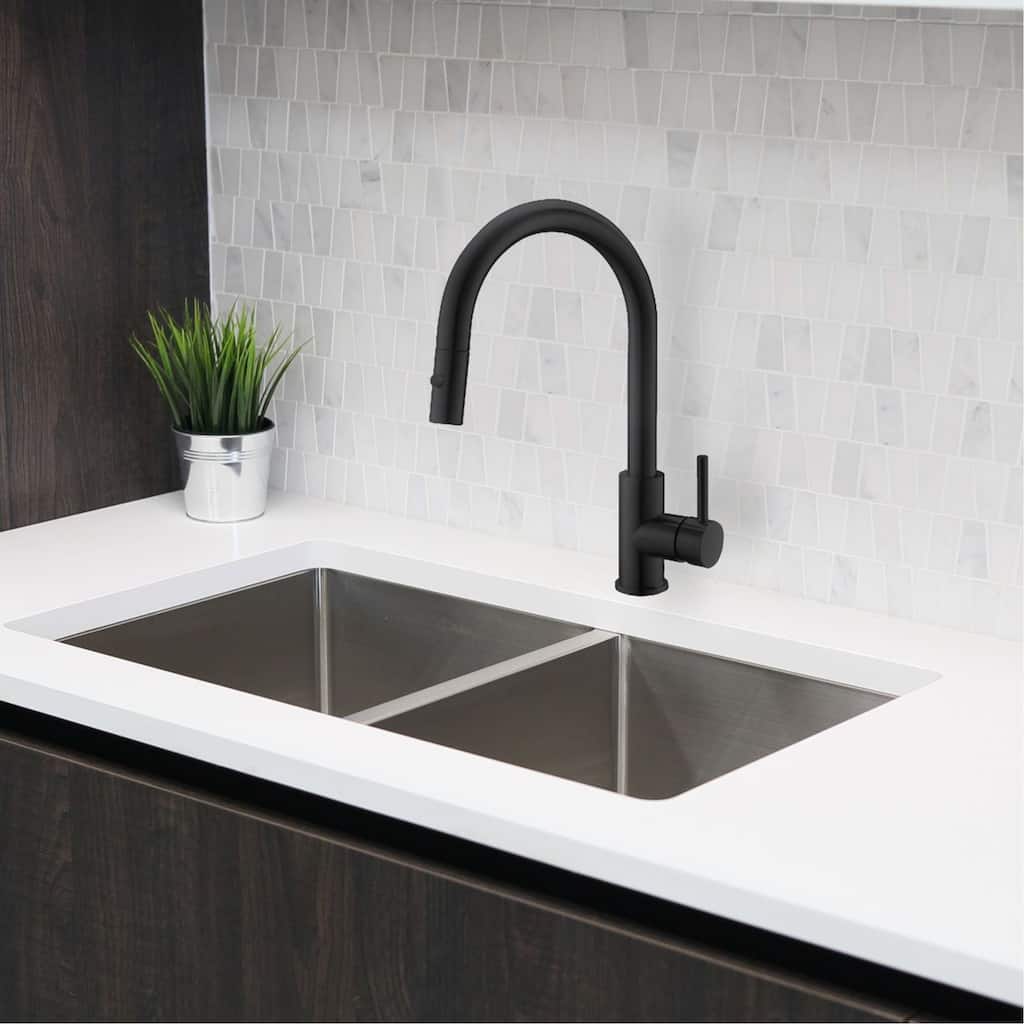 STYLISH Kitchen Sink Faucet Single Handle Pull Down Dual Mode in Stainless Steel - Faucet Height: 14 1/8" | Spout Height: 6 3/4"