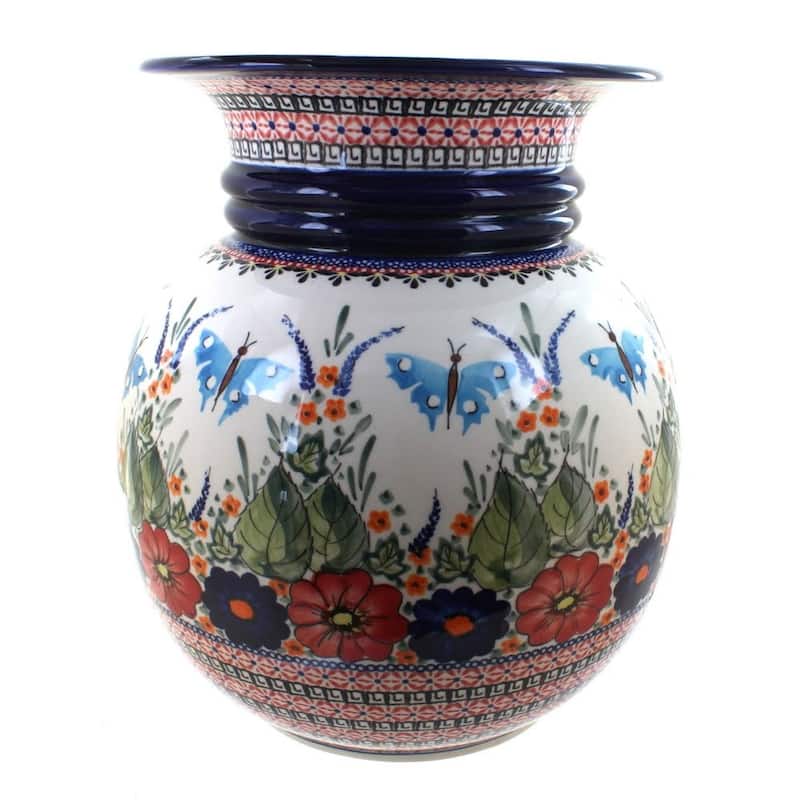 Blue Rose Polish Pottery 169 Zaklady Floor Vase - Floral Butterfly