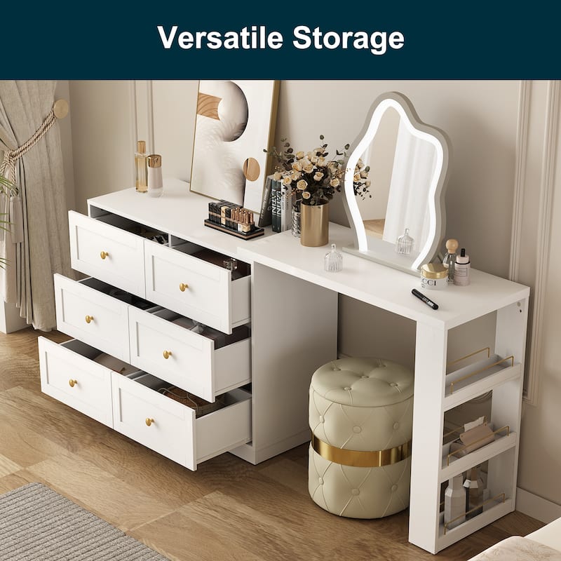 Extendable Makeup Vanity Desk with 6 Drawers