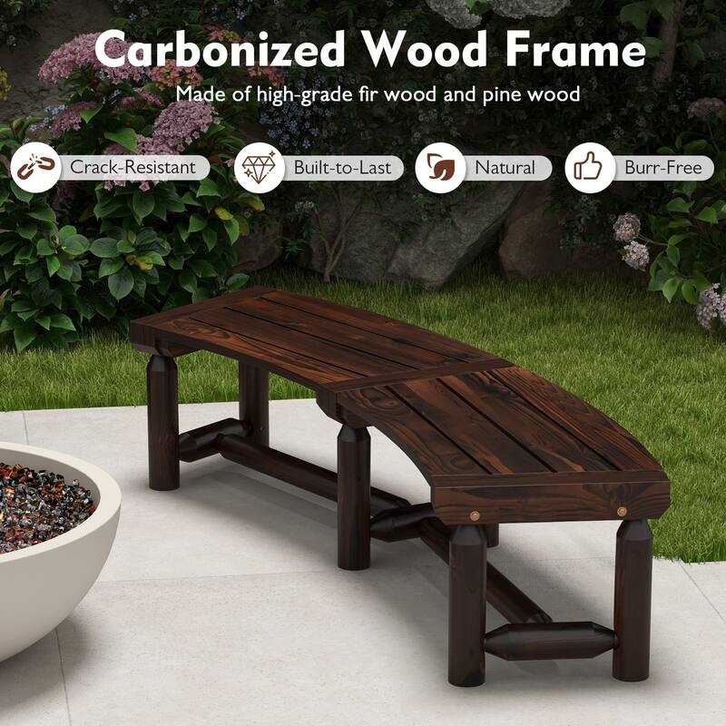 Gymax Curved Bench Carbonized Wood Dining Bench for Round Table 710