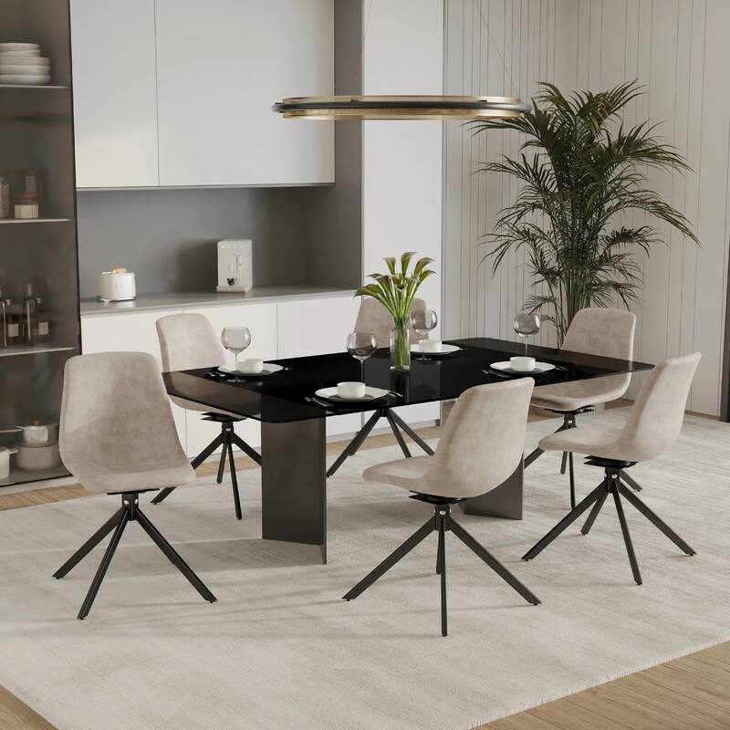 Markley Leather Dining Chair 360 Degree Swivel with Iron legs Modern Accent Side Chair Set of 4