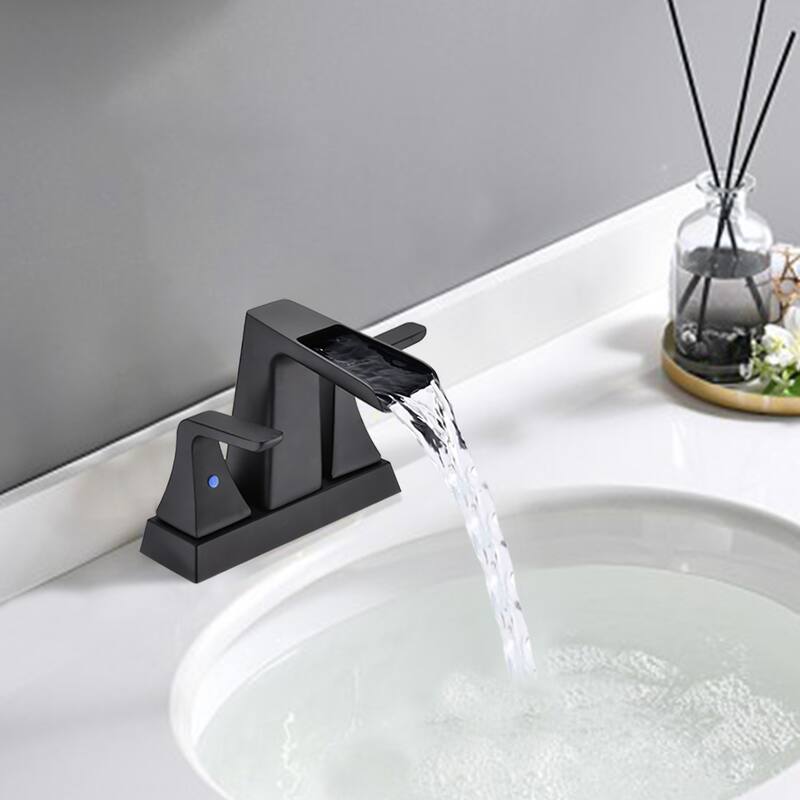 PROOX Double Handle Waterfall Centerset Three Hole Bathroom Sink Faucet with Drain Assembly