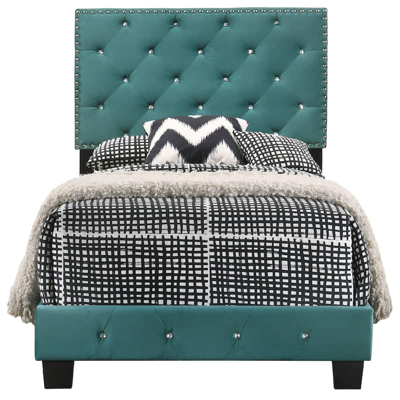 Velvet Upholstered Twin Tufted Panel Bed - 77" - Green